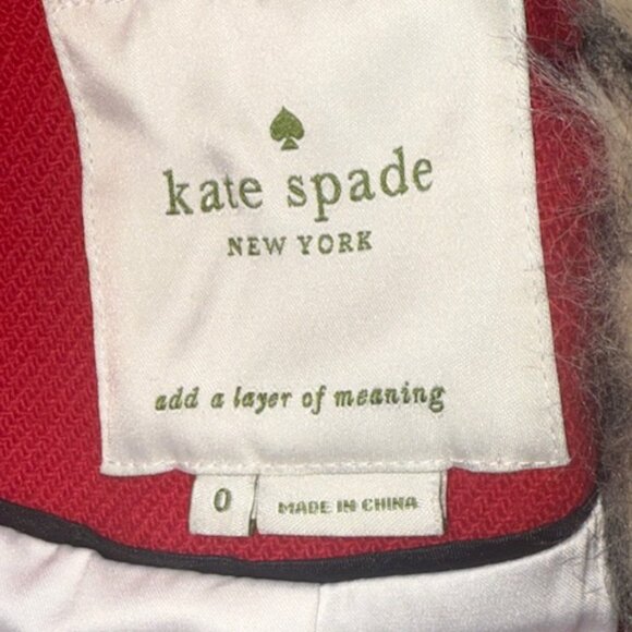Gorgeous Kate Spade Red Wool Coat Faux Leopard Fur Collar Size 0 !!! - Picture 4 of 9